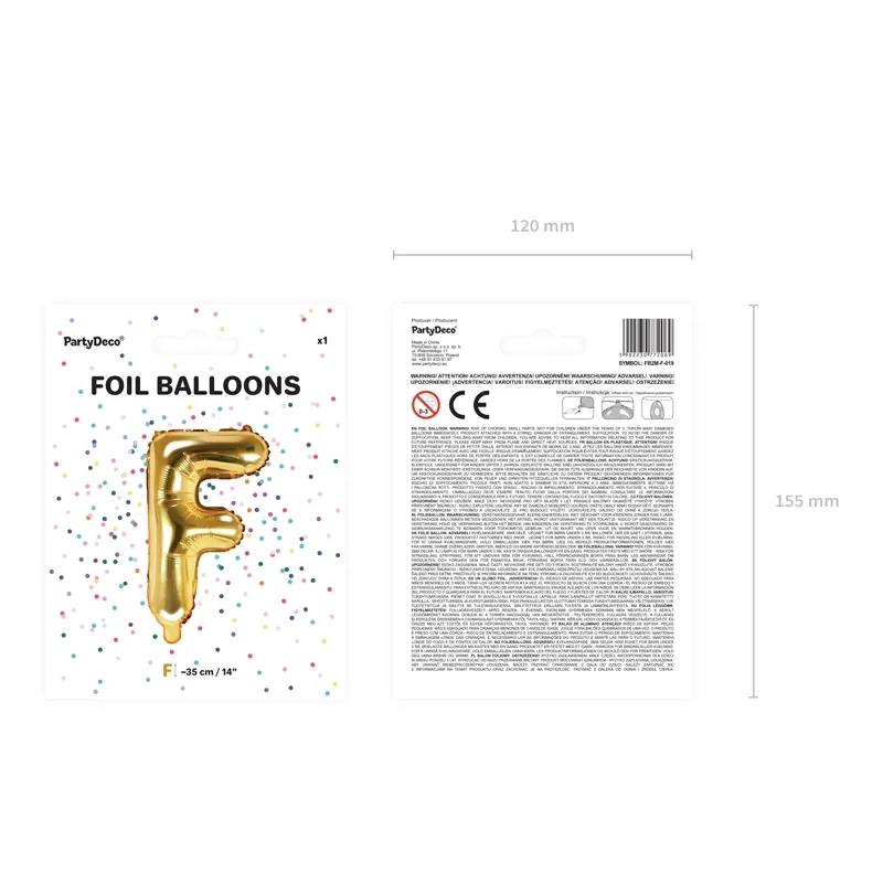 Fólia lufi F betű, arany, bulira