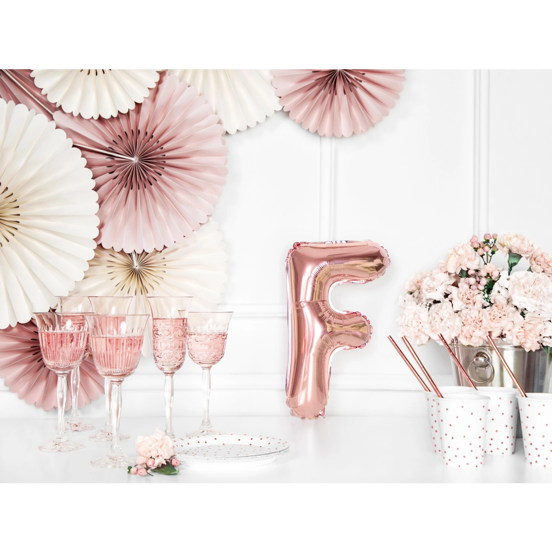 F betű alakú fólia léggömb rose gold színben bulira