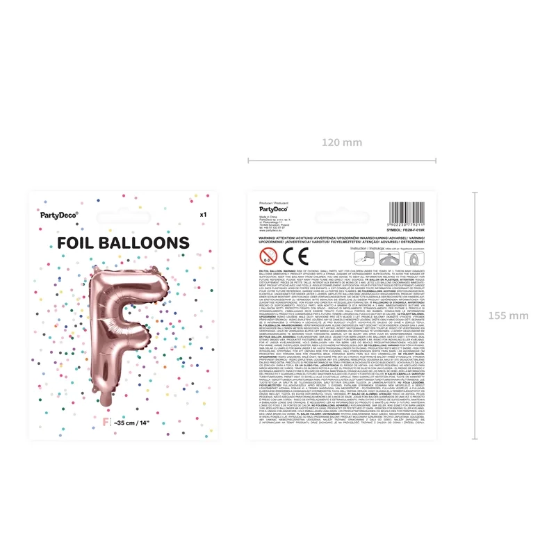F betű alakú fólia léggömb rose gold színben bulira