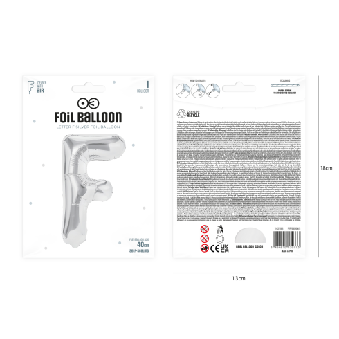 Fólia lufi „F” betű, ezüst, 40 cm Fólia lufi „F” betű, ezüst, 40 cm