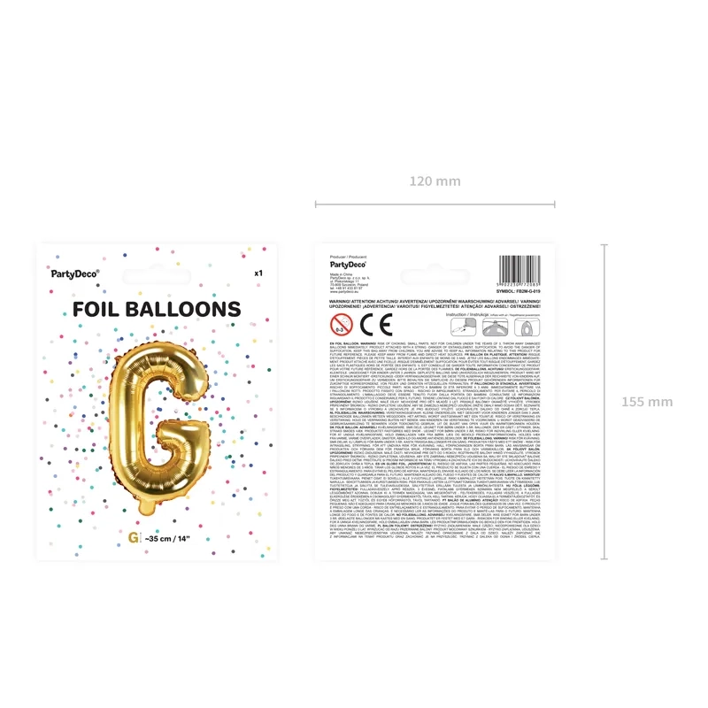 Fólia lufiból készült G betű arany színben bulira