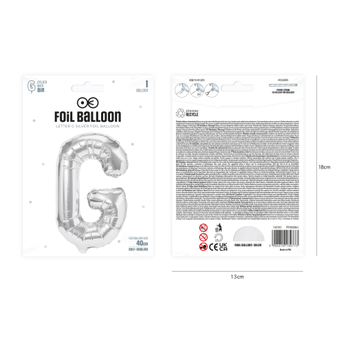 Fólia lufi G betű, ezüst, 40 cm Fólia lufi G betű, ezüst, 40 cm