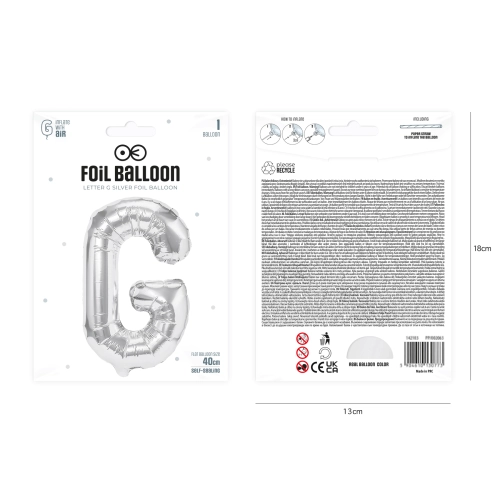Fólia lufi G betű, ezüst, 40 cm
