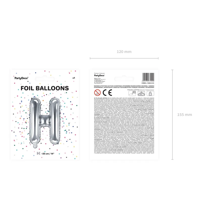 Ezüst fólia lufi H betű, 35 cm