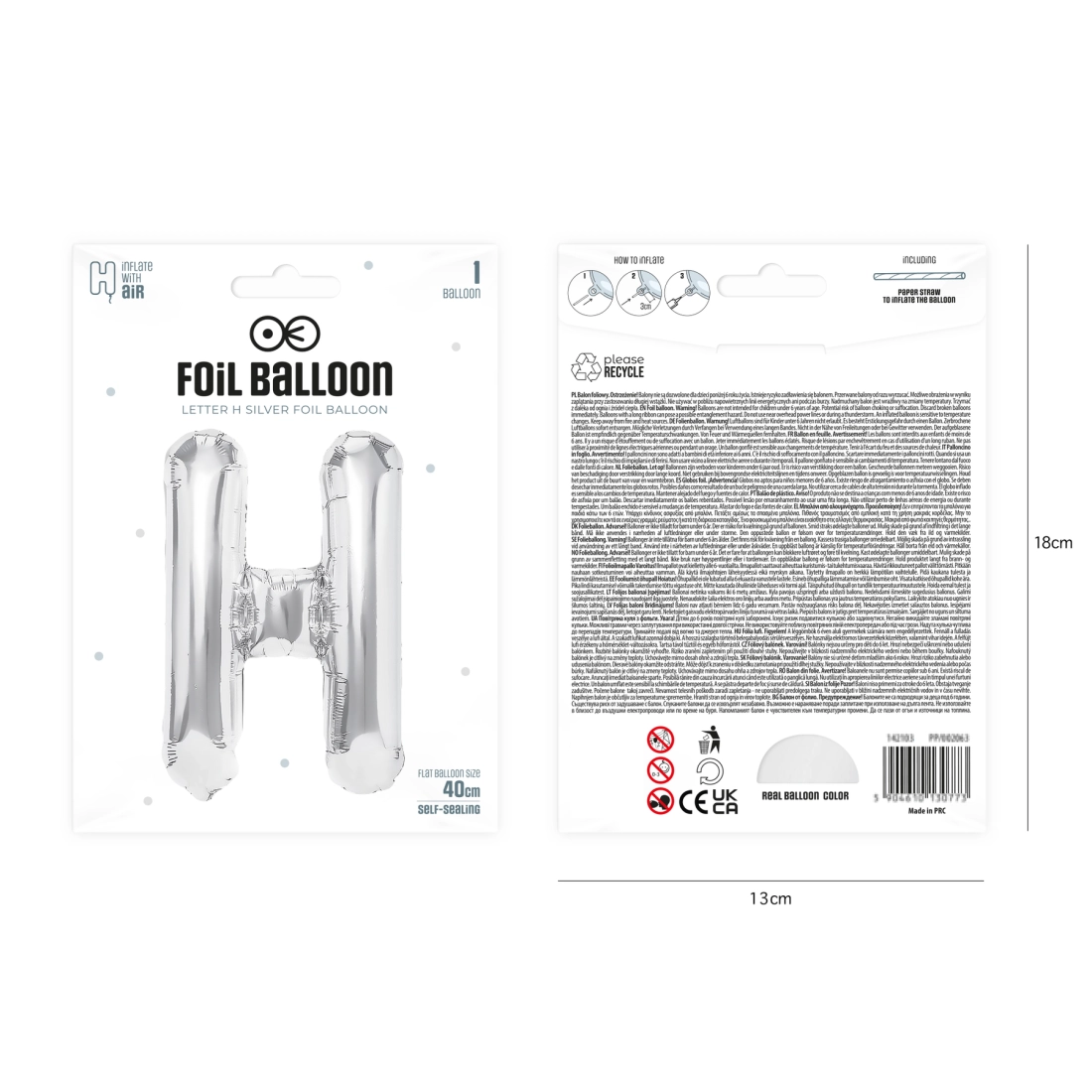 Balon folie literă H argintiu 40 cm