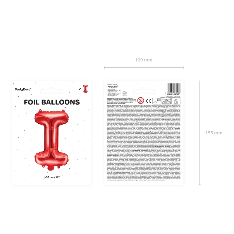 Fólia lufi I betű piros színben bulira