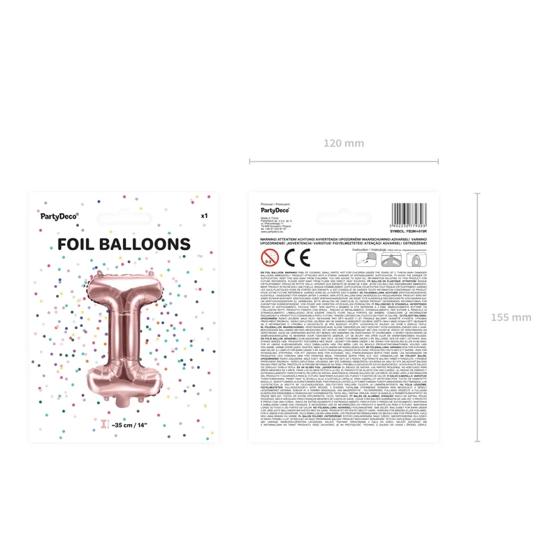 Fólia lufi I betű rose gold színben partira