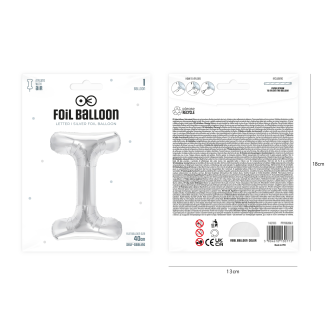 Folijski balon črka I srebrne barve 40 cm