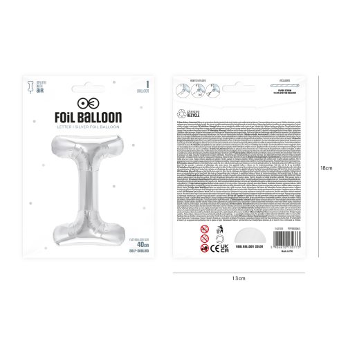 Ezüst fólia lufi, I betű, 40 cm Ezüst fólia lufi, I betű, 40 cm