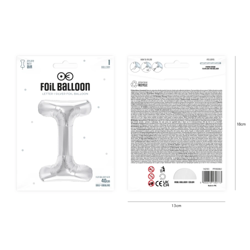 Ezüst fólia lufi, I betű, 40 cm