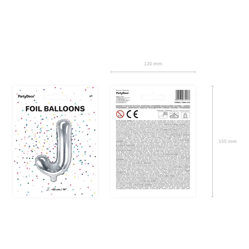 Ezüst fólia lufi J betű, 35 cm