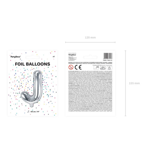 Fóliový balónek písmeno J stříbrný 35 cm