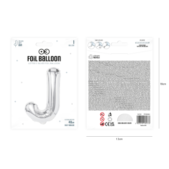 Folijski balon črka J srebrn 40 cm