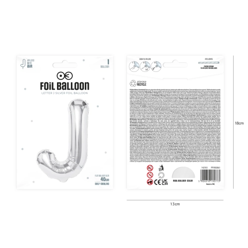 Fólia lufi betű J, ezüst, 40 cm