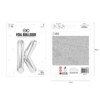 Srebrni folijski balon črka K, 40 cm