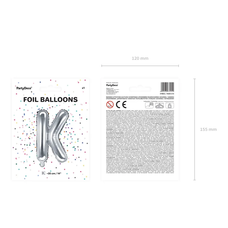 Ezüst fólia lufi K betű bulira