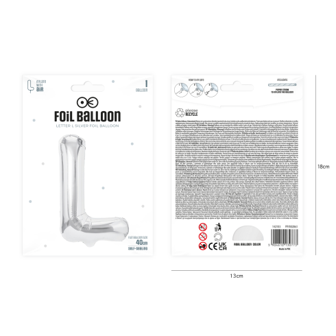 Fóliový balón písmeno L strieborný 40 cm Fóliový balón písmeno L strieborný 40 cm