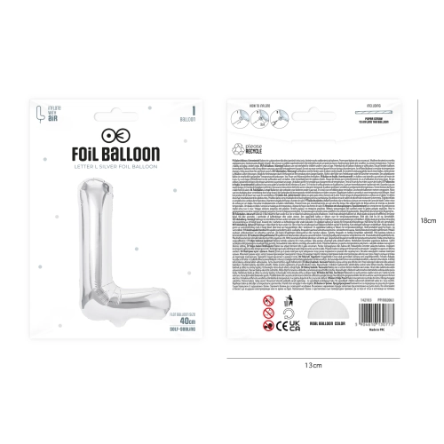 Fólia lufi L betű, ezüst, 40 cm