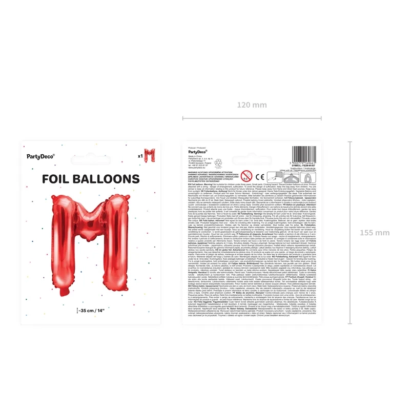 Fólia lufi M betű piros színben ünneplésre
