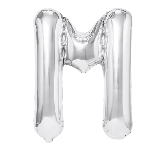 Fólia lufi M betű, ezüst, 40 cm