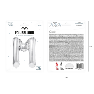 Folijski balon črka M srebrne barve 40 cm