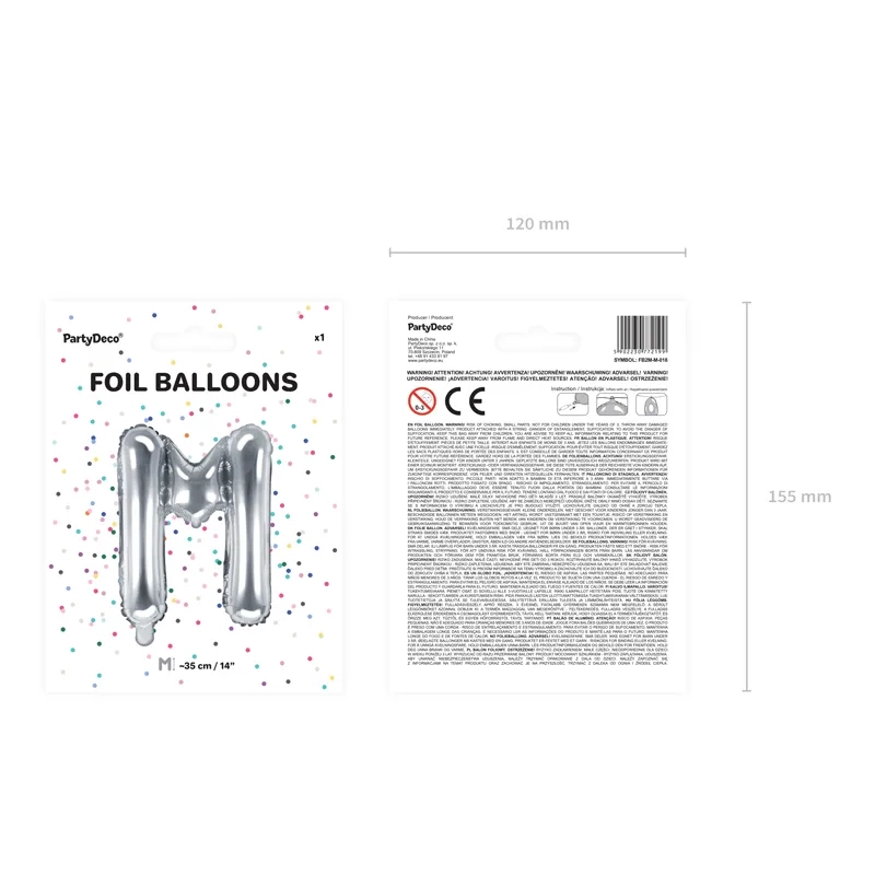 Ezüst fólia lufi M betű partijra