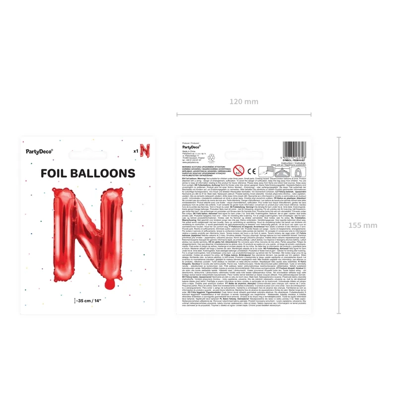 Piros fólia lufiból készült N betű partyra
