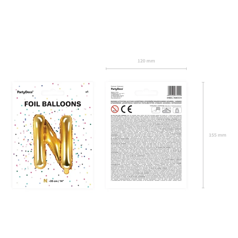 Fólia lufi N betű arany színben ünneplésre