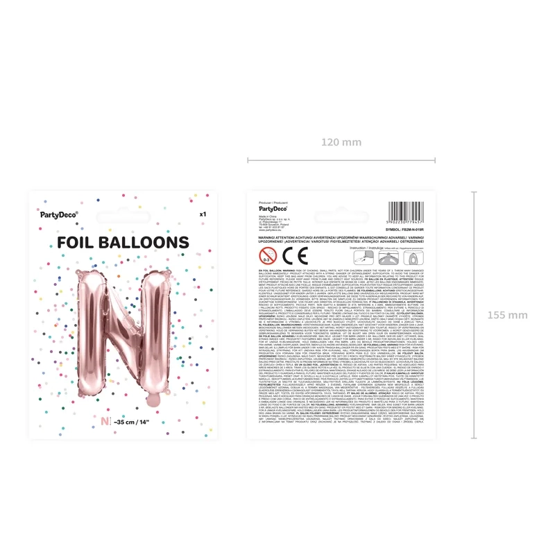 Fólia lufi N betű rose gold színben bulira