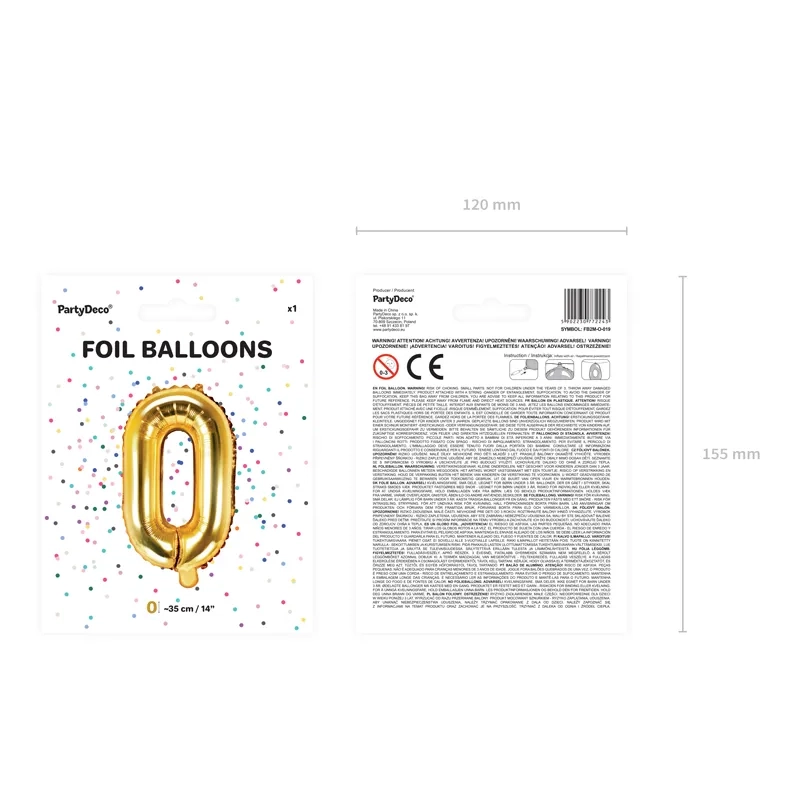 Fólia lufi O betű, arany, 35 cm