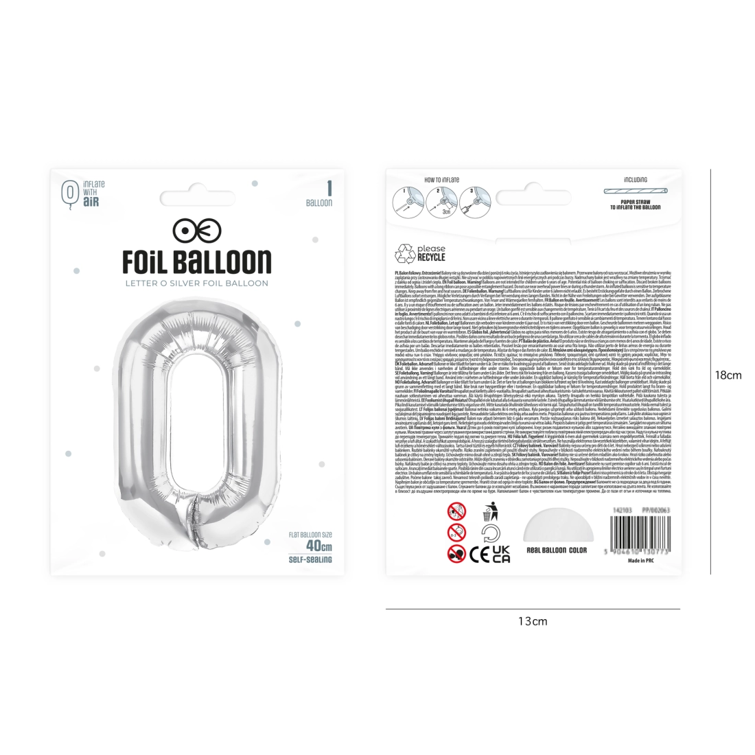 Fólia lufi „O” betű, ezüst, 40 cm