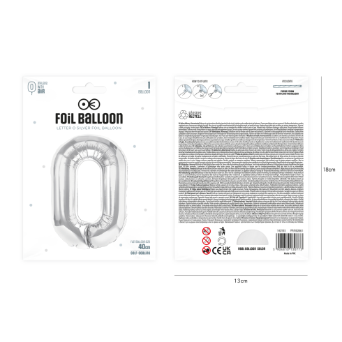 Fólia lufi „O” betű, ezüst, 40 cm Fólia lufi „O” betű, ezüst, 40 cm