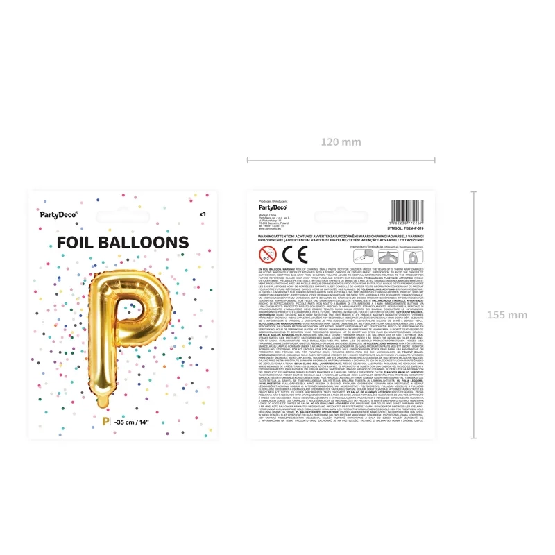 Fólia lufi P betű, arany, 35 cm