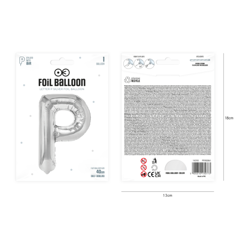Fóliový balón písmeno P strieborný 40 cm Fóliový balón písmeno P strieborný 40 cm