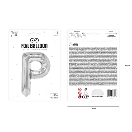 Ezüst fólia lufi P betű, 40 cm