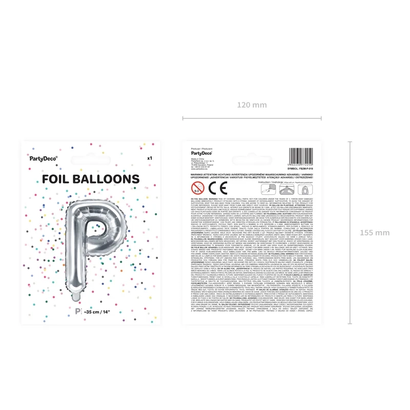 Ezüst fólia lufiballon P betű partijra