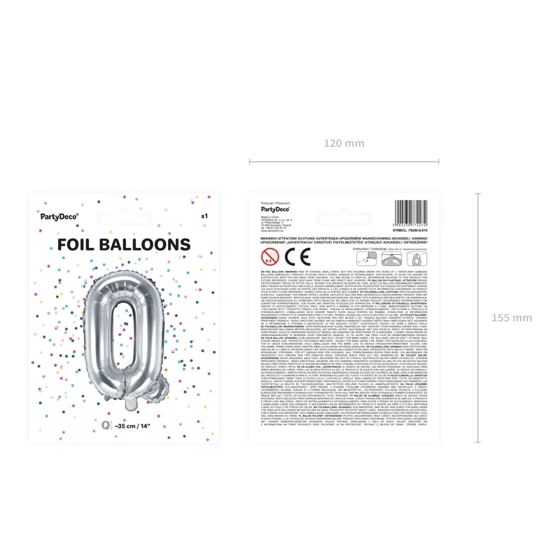 Ezüst fólia lufi Q betű partyra