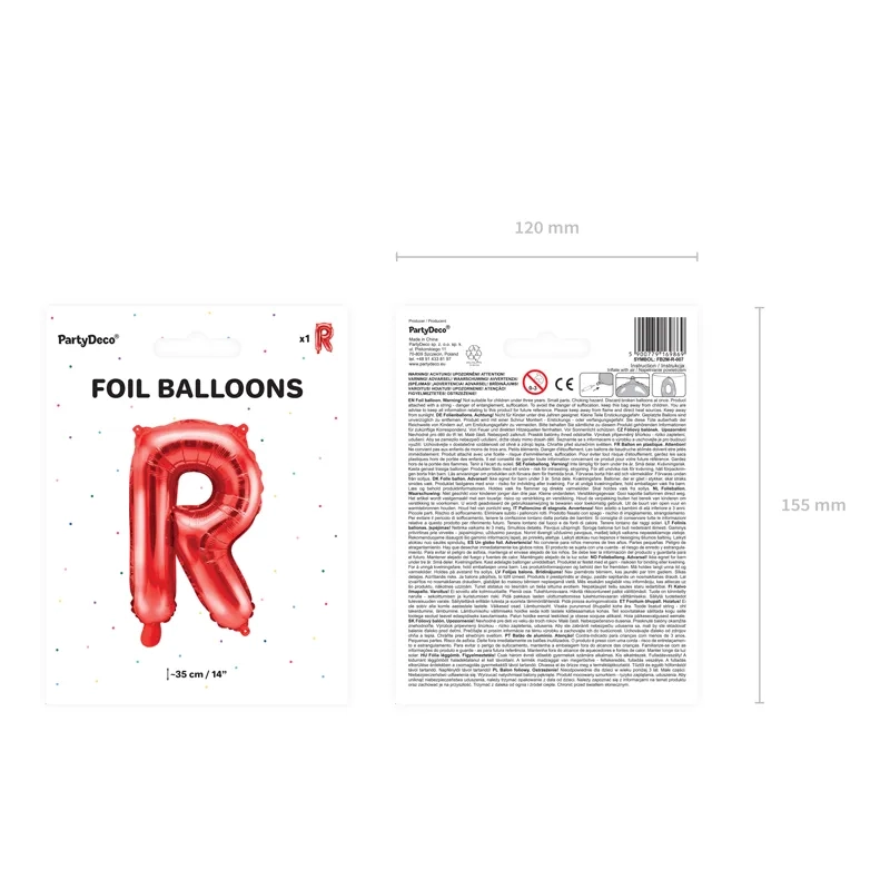 Fólia lufi R betű, piros, 35 cm