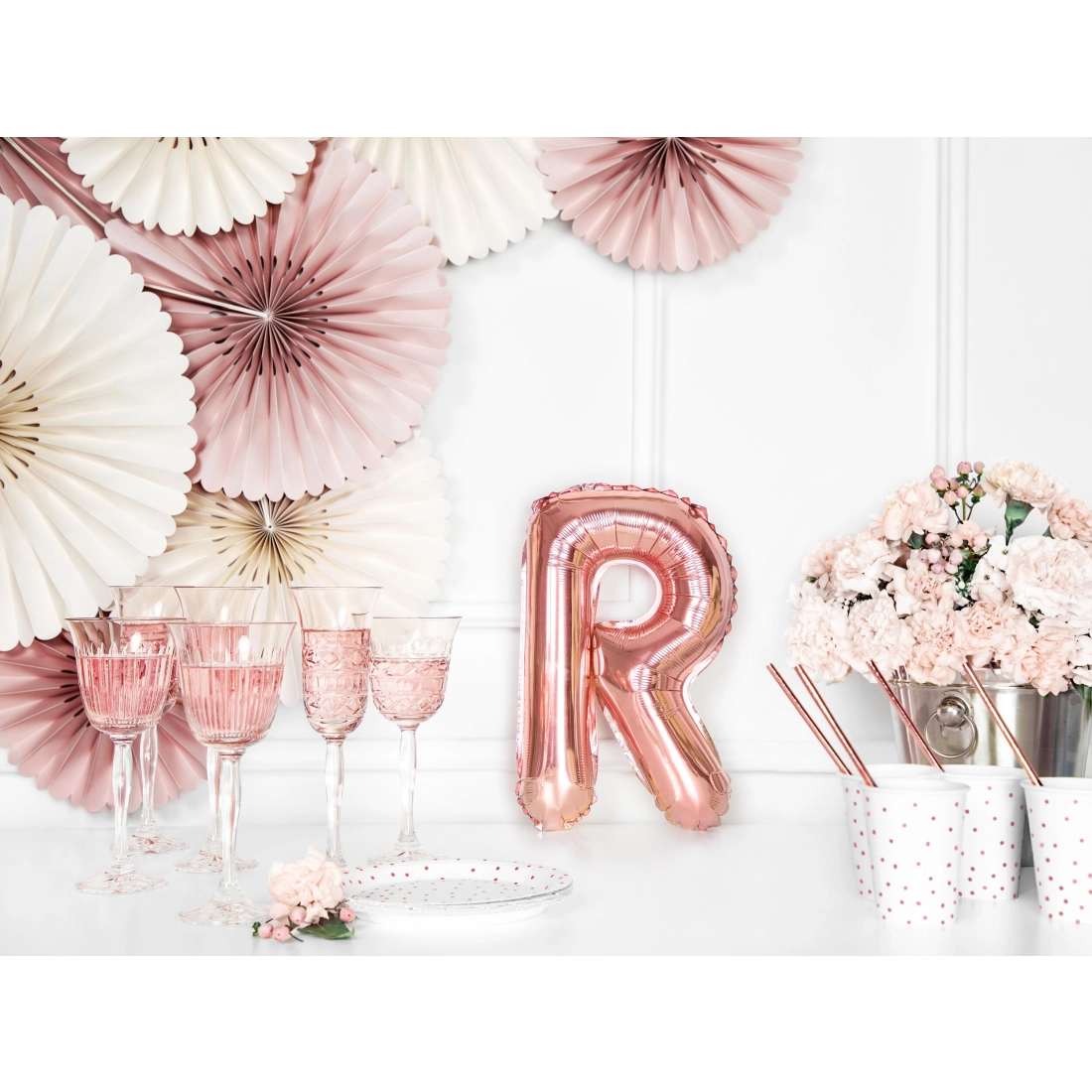 R betűs fólia lufi rose gold színben bulira