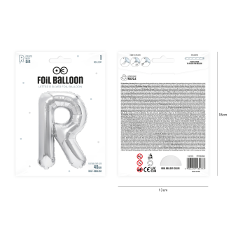 Foliasti balon črka R srebrn 40 cm
