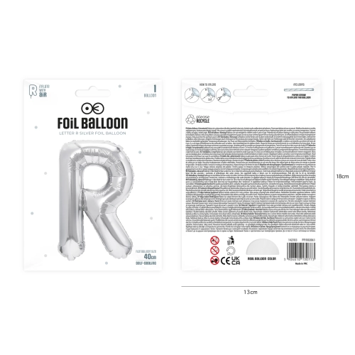 Ezüst fólia lufi R betű, 40 cm