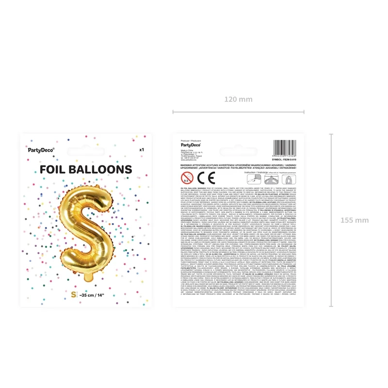 Fólia lufi S betű, arany, ünnepre