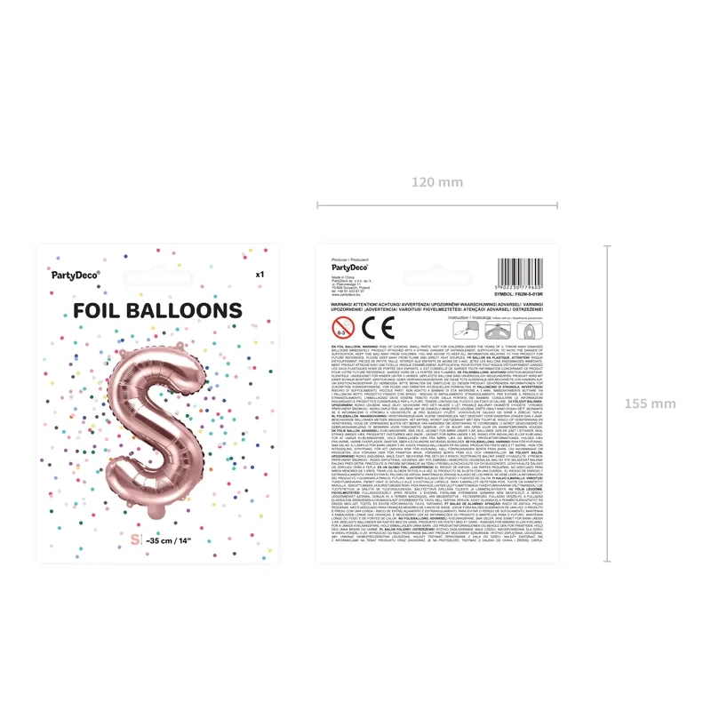 Rózsaarany fólia lufi S betű ünneplésre