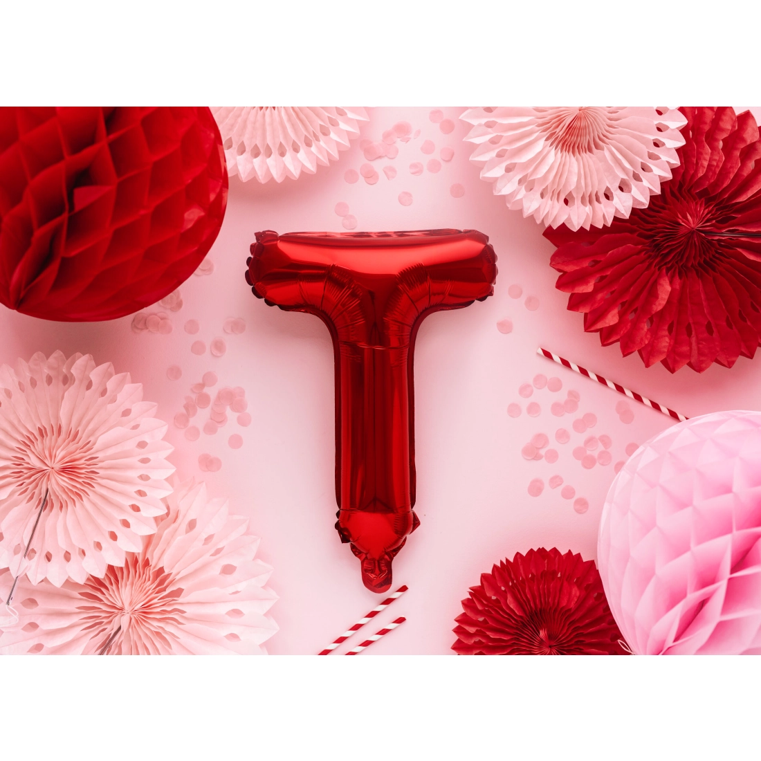 Fólia lufi T betű, piros, 35 cm