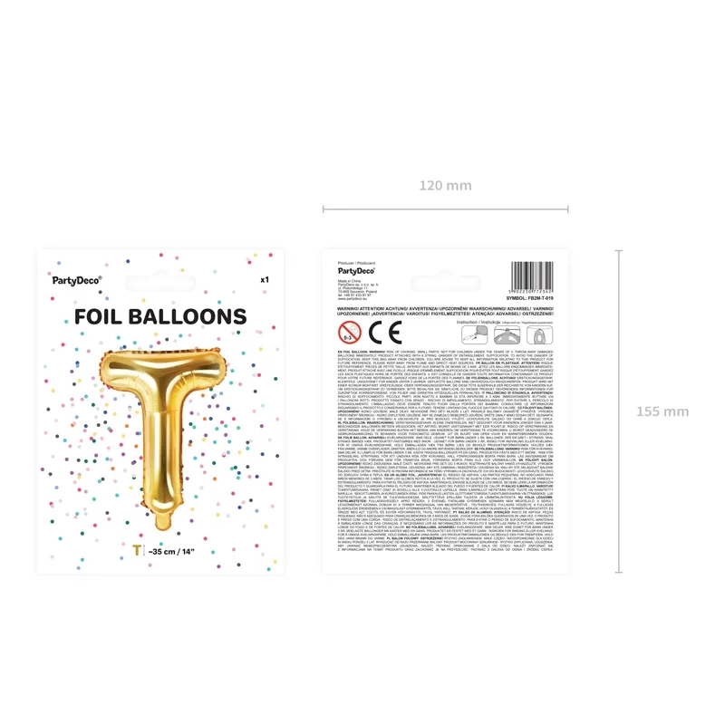 T betű formájú arany fólia lufi ünneplésre