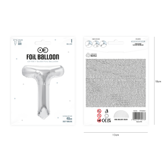Folijski balon črka T srebrna 40 cm