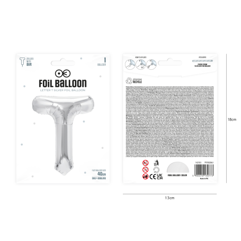 Fóliový balón písmeno T strieborný 40 cm Fóliový balón písmeno T strieborný 40 cm