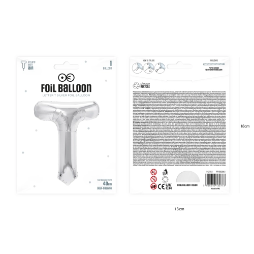 Fólia lufi „T” betű, ezüst, 40 cm