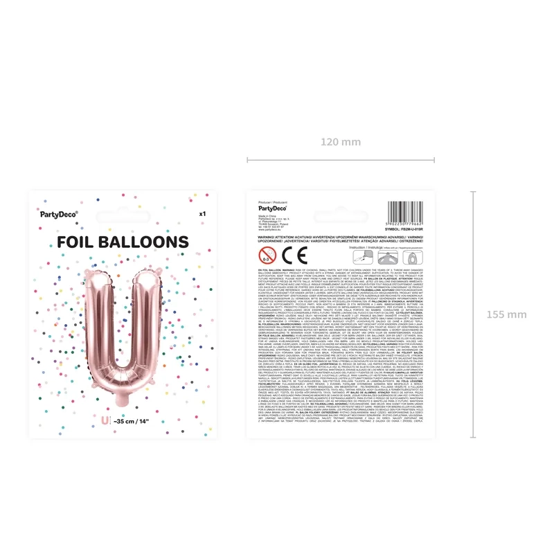 Fólia lufi U betű rose gold 35 cm
