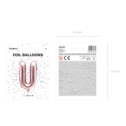 Fóliový balón písmeno U rose gold 35 cm